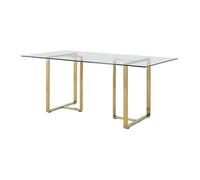 Table à manger 6 personnes en verre trempé et acier inoxydable - Transparent et doré - NILESA II