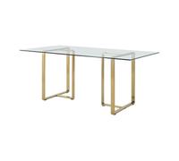 Table à manger 6 personnes en verre trempé et acier inoxydable - Transparent et doré - NILESA II