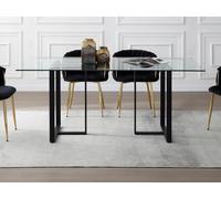 Table à manger 6 personnes en verre trempé et métal - Transparent et noir - NILESA IIde