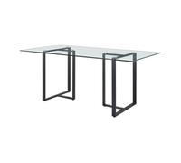 Table à manger 6 personnes en verre trempé et métal - Transparent et noir - NILESA IIde