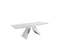 ÁNGEL CERDÁ - Table de salle à manger extensible rectangulaire - 2 pièces extensibles de 40 cm - 160-240 x 90 x 77 cm - Table rectangulaire extensible marbre porcelaine et acier chromé blanc - 10