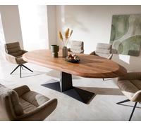 Table à manger Aithon 240x105 cm acacia brun piètement en métal noir ovale