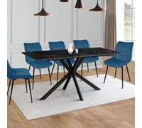 IDMarket Table à manger Alix 8 personnes pied araignée noir plateau effet marbre Alaska 160 cm