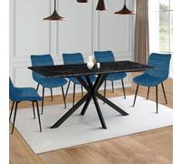 Table à manger rectangle ALIX 8 personnes pied araignée noir et plateau effet marbre noir ALASKA 160 cm noir G