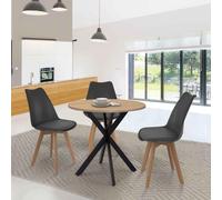 IDMarket - Table à manger ronde Alix 4 personnes pied araignée bois et noir 80 cm
