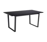 Table à manger Amanda pour 4 personnes. Plateau avec décor en marbre noir, pieds métalliques en noir mat.