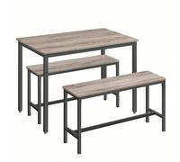 Table À Manger Avec 2 Bancs, Table De Salle À Manger De 70 X 110 X 75 Cm, 2 Bancs De 30 X 97 X 50 Cm, Cadre En Acier, Grège Chiné Et Noir D'encre Noir
