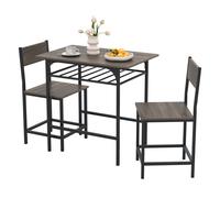 Table à Manger avec 2 Chaises - RELAX4LIFE - 2 Personnes - Étagère Ouverte - Cadre en Métal - Repose-Pieds - Peu Encombrant - Gris