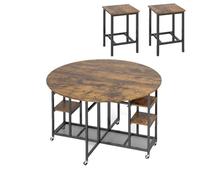 Table à Manger avec 2 Chaises - RELAX4LIFE - Plateau Extensible - 6 Roulettes Universelles - Table Ronde Pliante - Porte-Bouteille