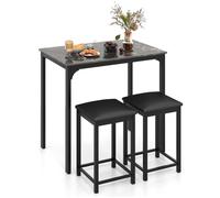 Table à Manger avec 2 Tabourets - RELAX4LIFE - Chaise de Cuisine Rembourrée - Pieds en Métal - Repose-pieds - Gain de Place - Noir