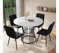 Table à Manger Avec 4 Chaises, 100×100×75 Cm Ronde, Ensemble De Salle à Manger, Ensemble De Cuisine Moderne, Chaise De Salle à Manger, Table De Cuisine Pour Salon Et Cuisine,4BlackChairs-B