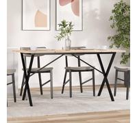 Table à manger avec cadre en X 160 x 80 x 75 cm - Bois massif de pin et acier - Table de cuisine rectangulaire - Table de salle à manger moderne pour 6 personnes