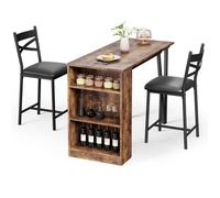 TABLE A MANGER AVEC CHAISES - Ensemble table de bar avec 2 tabourets 91x50x91cm - Extensible - pour salle à manger cuisine - Marron