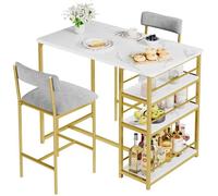 TABLE A MANGER AVEC CHAISES - Ensemble table de bar avec 2 tabourets 91x50x91cm - Marbre bureau pour salle à manger cuisine - Or