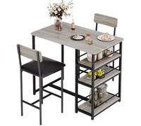 TABLE A MANGER AVEC CHAISES - Ensemble table de bar avec 2 tabourets 91x50x91cm - pour salle à manger, cuisine - Gris