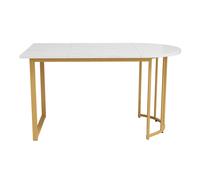 Table à manger avec pieds en métal, marbrure moderne, structure métallique stable, pour 4-6 personnes, 138,5×80×75 cm,Blanc