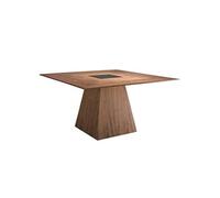 Angel Cerdá - Table a Manger Moderne Carrée en Noyer Massif | Détail Central Verre Teinté Noir | Design Unique et Élégant | pour 8 Convives | 150 x 150 x 79 cm