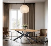 Table à manger - BAÏTA - Gamme FELIX - Effet chêne et métal noir - L 180 x P 90 x H 76 cm
