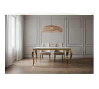 Table à manger BAROQUE 6 à 8 couverts 180x90 cm pieds gold plateau en verre effet marbré blanc