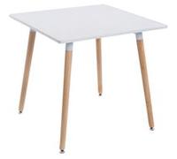 CLP Table à manger BENTE carrée 80x80 cm 4 pieds bois plateau blanc piètement nature protège-sol