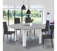 Table à manger blanche et plateau effet béton extensible ronde