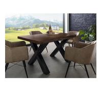 Table à manger - Bois massif d'acacia - 140x90 cm - Marron-Anthracite laqué - Pieds en X- FREEFORM 5