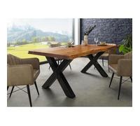 Table à manger - Bois massif d'acacia - 180x90 cm - Bois naturel-Anthracite laqué - Pieds en X- FREEFORM 5