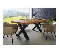 Table à manger - Bois massif d'acacia - 180x90 cm - Bois naturel-Anthracite mat - Pieds en X- FREEFORM 5