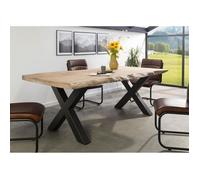 Table à manger - Bois massif de manguier - 180x90 cm - Beige-Anthracite mat - Pieds en X - FREEFORM 5