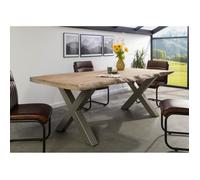 Table à manger - Bois massif de manguier - 180x90 cm - Beige-Gris - Pieds en X - FREEFORM 5