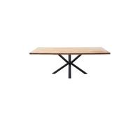 Table à manger chêne massif bord irrégulier pieds métal forme croisée 200x100x76 cm