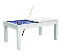 Table à manger convertible en billard 7FT Meyer - Blanc - Tapis bleu foncé