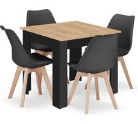 Table à manger Cuisine Salon Bureau Np 80X80 Artisan Pieds Noirs + 4 Chaises Mark Pieds Noirs Naturels