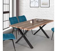 IDMarket Table à manger DAKOTA rectangle 6 personnes pieds forme en X design industriel 160 cm
