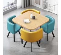 Table à Manger de Cuisine, Table de Conférence Carrée et Chaises, Bureau de Négociation de Réception, 1 Bureau et 4 Chaises, Ensemble de 5 Pièces, Salon de Thé, Café, Dessert, Restaurant, Bar(Natural,