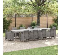 Table à manger de jardin, gris clair, 350 x 100 x 74 cm, en polyrotin et acier, durable, pour terrasse, grandes fêtes de famille