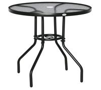 Outsunny Table à manger de jardin Ø 80 x 72 cm – plateau verre trempé, trou parasol, noir