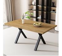 Table à manger - Design jambes croisées table basse rectangulaire simple moderne en fer forgé L140xW80xH76cm chêne+noir
