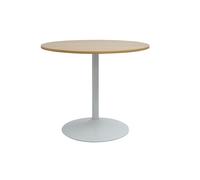 Table à manger design ronde en bois clair chêne et métal blanc D90 cm CALISTA