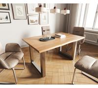 Table-à-manger Edge 140x90 acacia nature acier inoxydable large Live-Edge