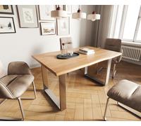Table-à-manger Edge 140x90 acacia nature acier inoxydable mince Live-Edge