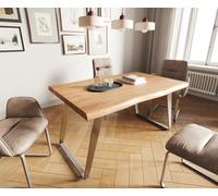Table-à-manger Edge 140x90 XL acacia nature acier inoxydable incliné Live-Edge