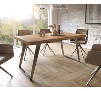 Table à manger Edge 160x90 XL acacia nature acier inoxydable inclinée Live-Edge