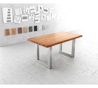 Table-à-manger Edge 160x90cm XL acacia nature acier inoxydable large Live-Edge