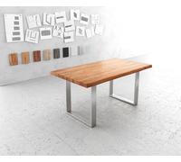 Table-à-manger Edge 160x90cm XL acacia nature acier inoxydable mince Live-Edge