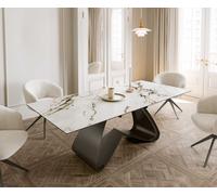Table à manger Edge 180-220x100 Céramique Calacatta Luxe Blanc-Or-Gris cadre en W Finition Effet Titane Extensible