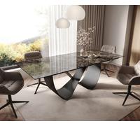 Table à manger Edge 180-220x100 céramique Laminam® Emperador Extra Lucidato marron foncé Infinity métal noir extensible