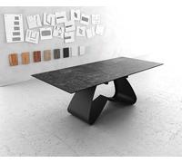 Table à manger Edge 180-220x100 céramique Laminam®Nero Greco gris cadre en W noir extensible