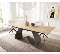 Table à manger Edge 180-220x100 Céramique Laminam® Sabbia Couleur chêne cadre en W Effet Titane Extensible