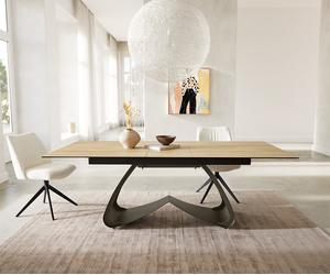 Table à manger Edge 180-220x100 Céramique Laminam® Sabbia Couleur chêne cadre en W Effet Titane Extensible